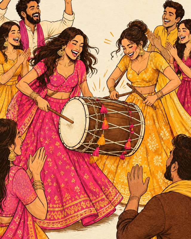 Cousins drumming the dhol at 2am